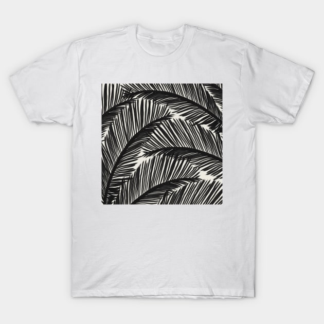 Modern Black Palm Leaf Tropical Pattern T-Shirt by NdesignTrend